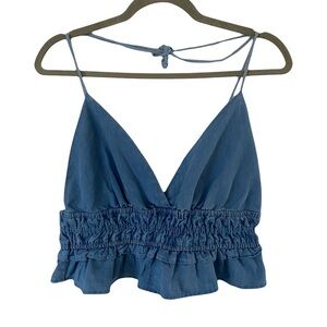 Sim & Sam Country Festival Y2K Denim Ranch Rodeo Halter Crop Top Large‎